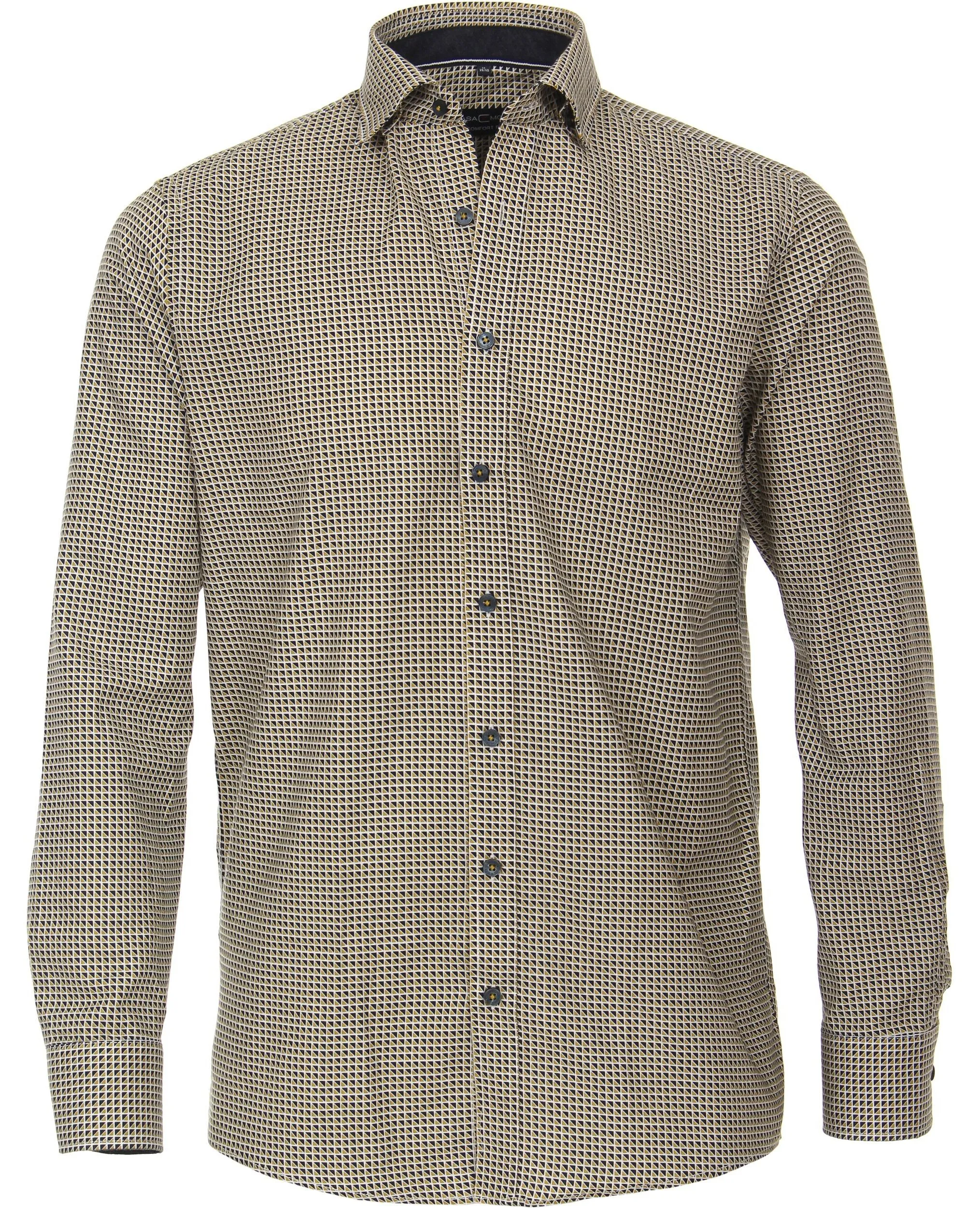 CASA MODA OVERHEMD OKERGEEL EN ZWART FANTASIE UNDER BUTTON DOWN