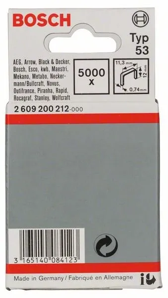 BOSCH Dundraadnietmachine, type 53 11,4 x 0,74 x 6 mm (5000 stuks) 2609200209