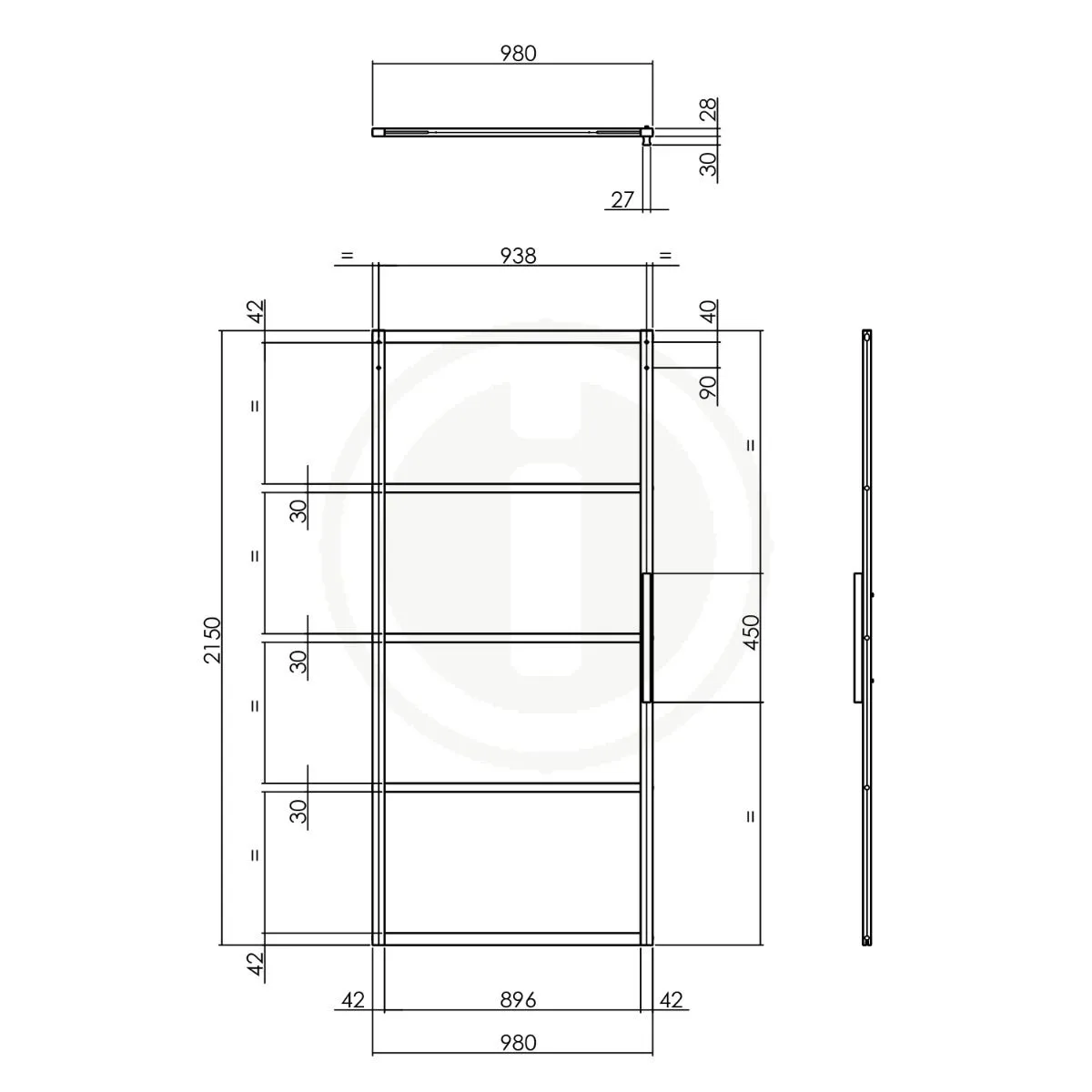 DIYSCHUIFDEUR CUBO ZWART INCLUSIEF MAT GLAS, AFMETING DEUR 2350X980X28MM + ZWART OPHANGSYSTEEM TYPE BASIC TOP