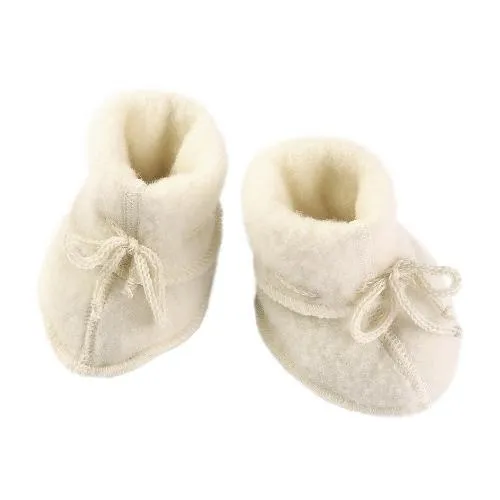 Engel Natur baby slofjes van wol fleece naturel wit | slofjes