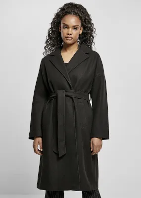 Urban Classics Dames Oversized Jas met strikceintuur en wijde mouwen zwart